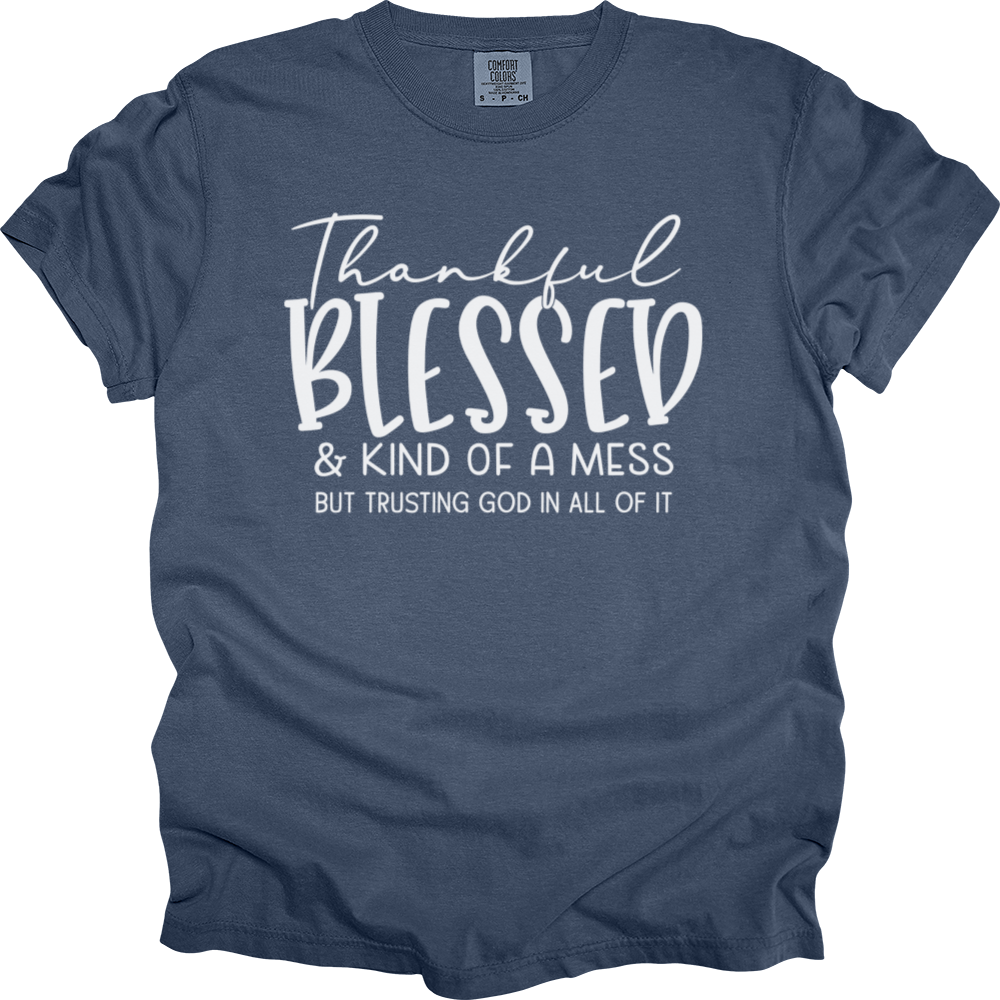 Thankful Blessed & Kind Of A Mess Heavy Cotton Comfort Colors Tee