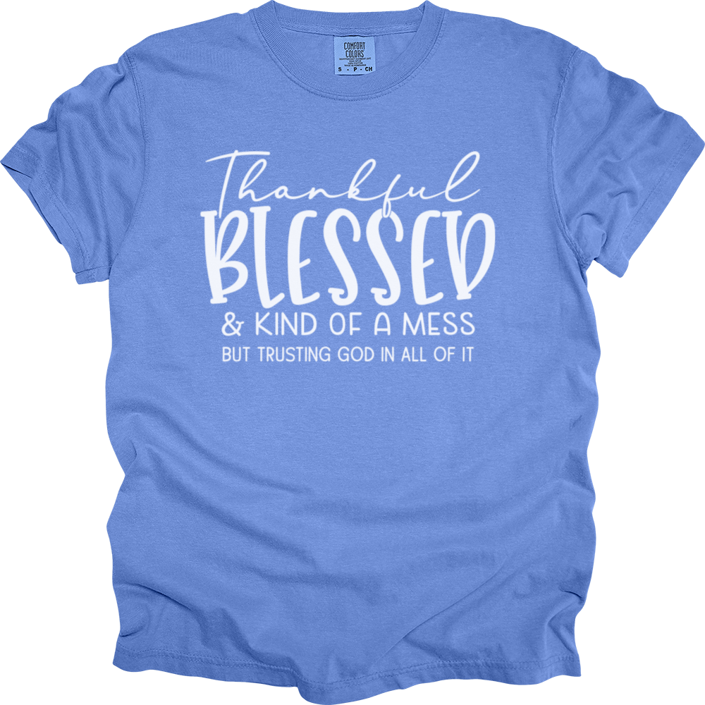 Thankful Blessed & Kind Of A Mess Heavy Cotton Comfort Colors Tee