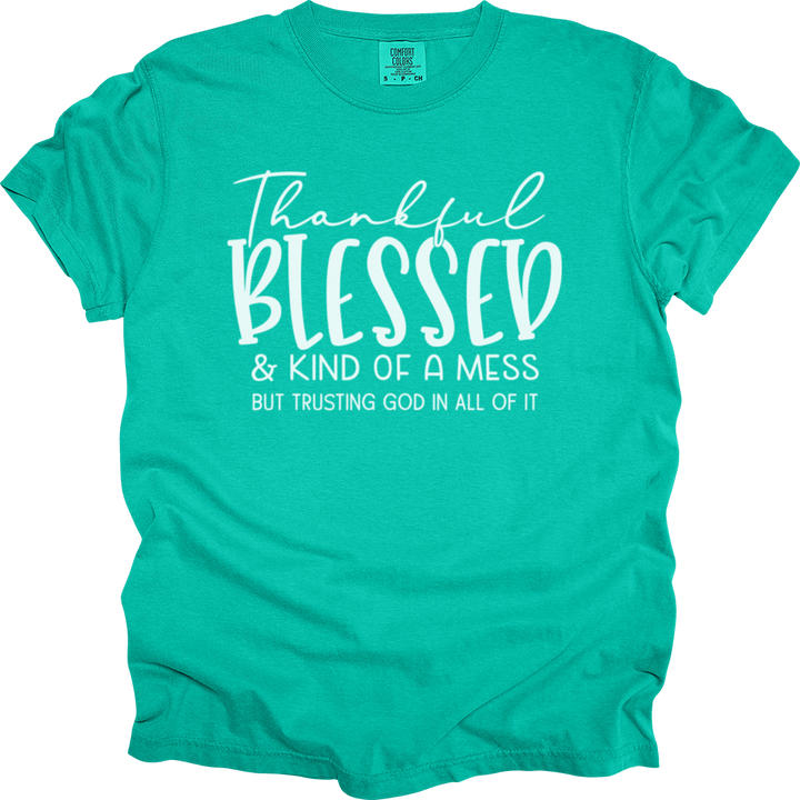 Thankful Blessed & Kind Of A Mess Heavy Cotton Comfort Colors Tee