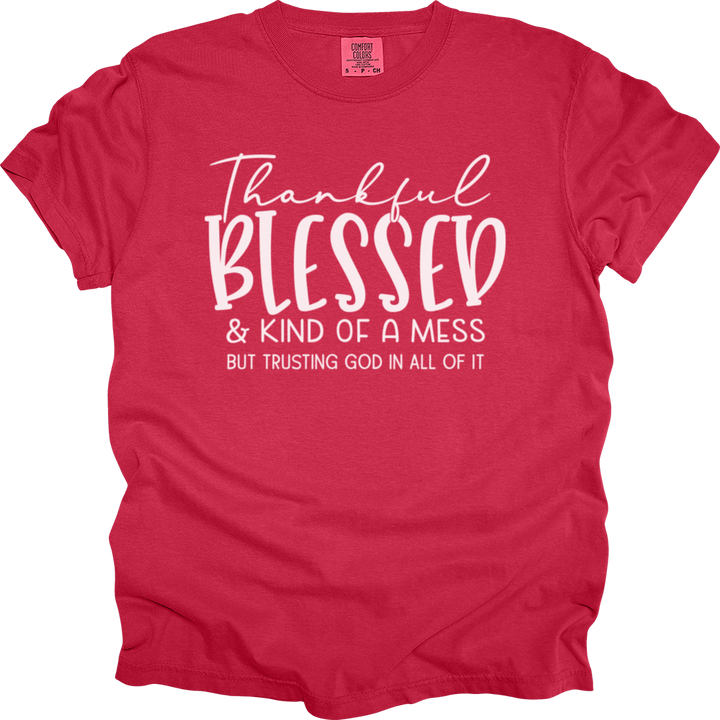 Thankful Blessed & Kind Of A Mess Heavy Cotton Comfort Colors Tee
