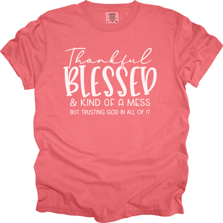 Thankful Blessed & Kind Of A Mess Heavy Cotton Comfort Colors Tee