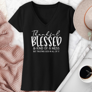 Thankful Blessed & Kind of a Mess V-Neck Tee