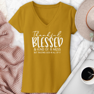 Thankful Blessed & Kind of a Mess V-Neck Tee