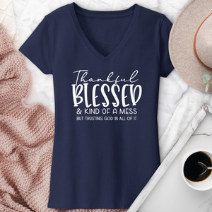 Thankful Blessed & Kind of a Mess V-Neck Tee