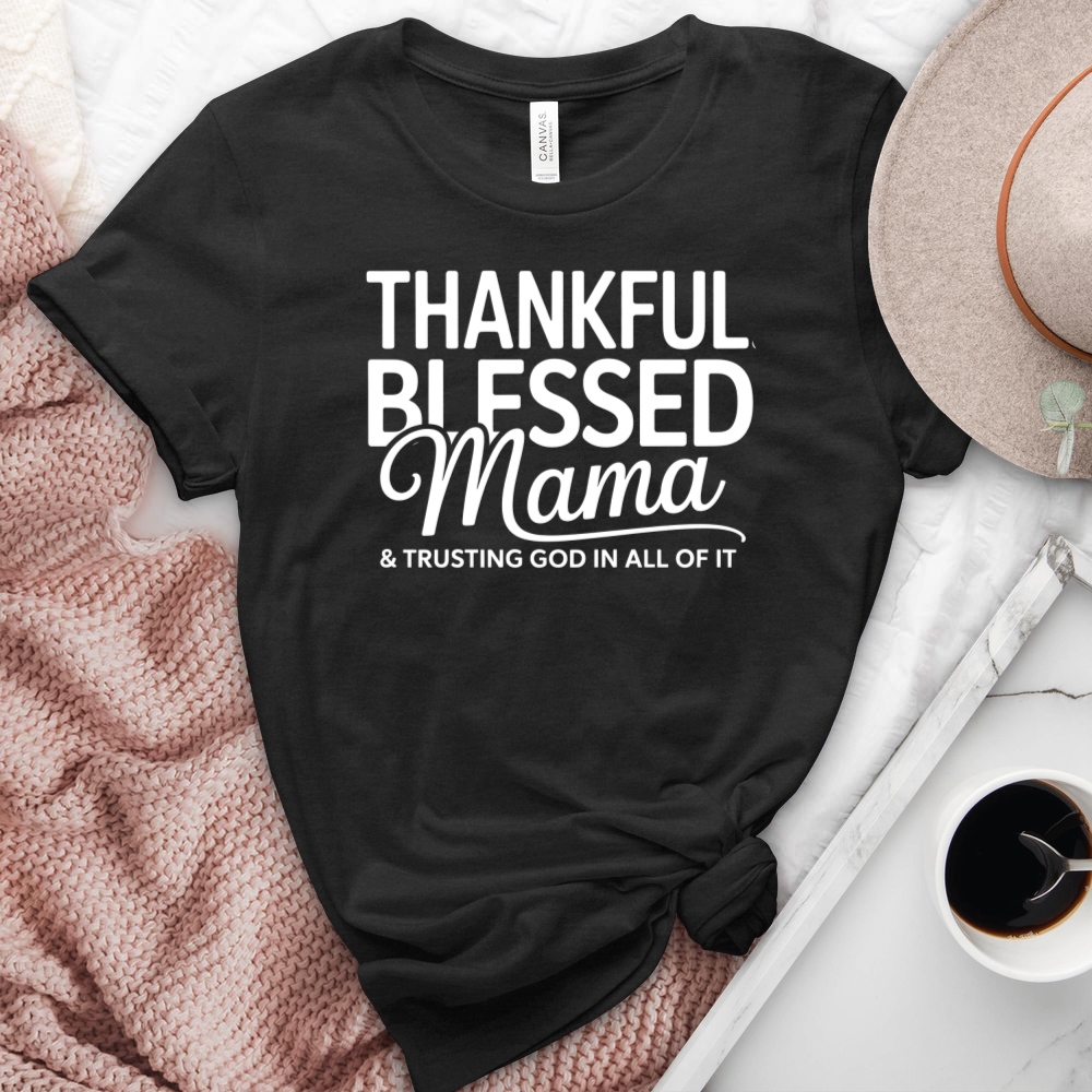 Thankful Blessed Mama Heathered  Tee