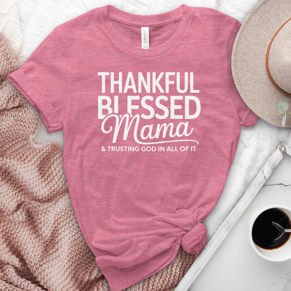 Thankful Blessed Mama Heathered  Tee
