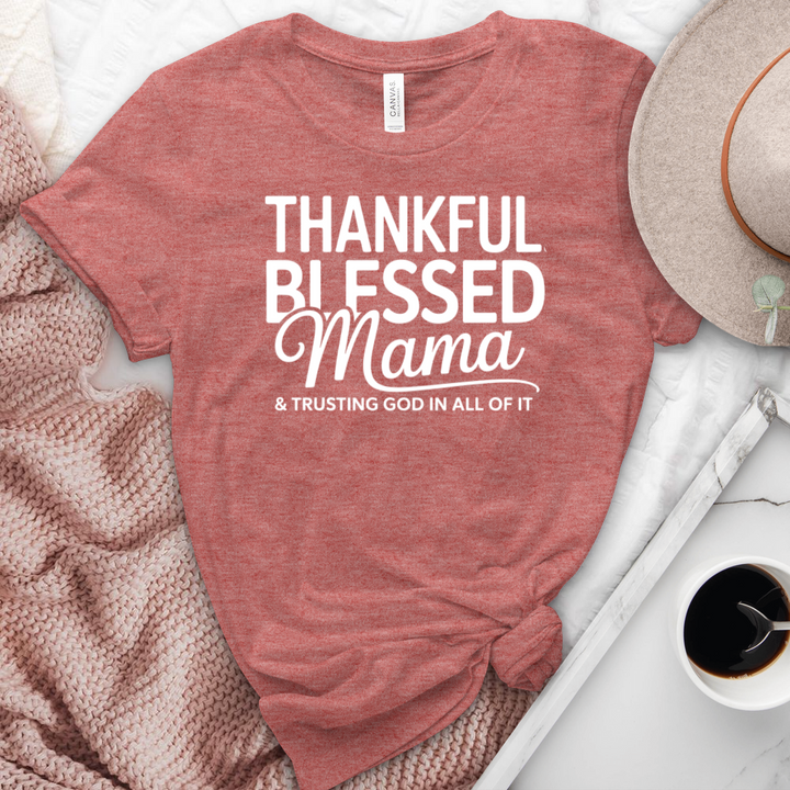 Thankful Blessed Mama Heathered  Tee