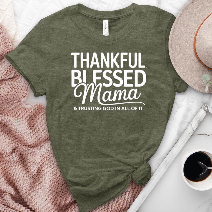 Thankful Blessed Mama Heathered  Tee