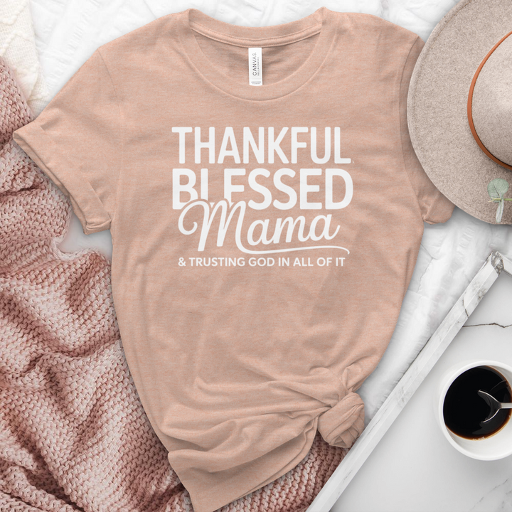 Thankful Blessed Mama Heathered  Tee