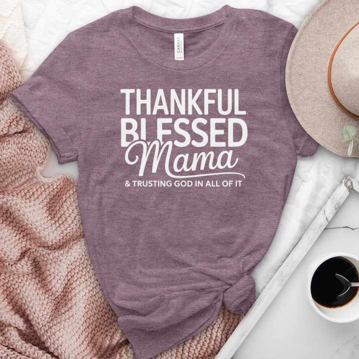 Thankful Blessed Mama Heathered  Tee
