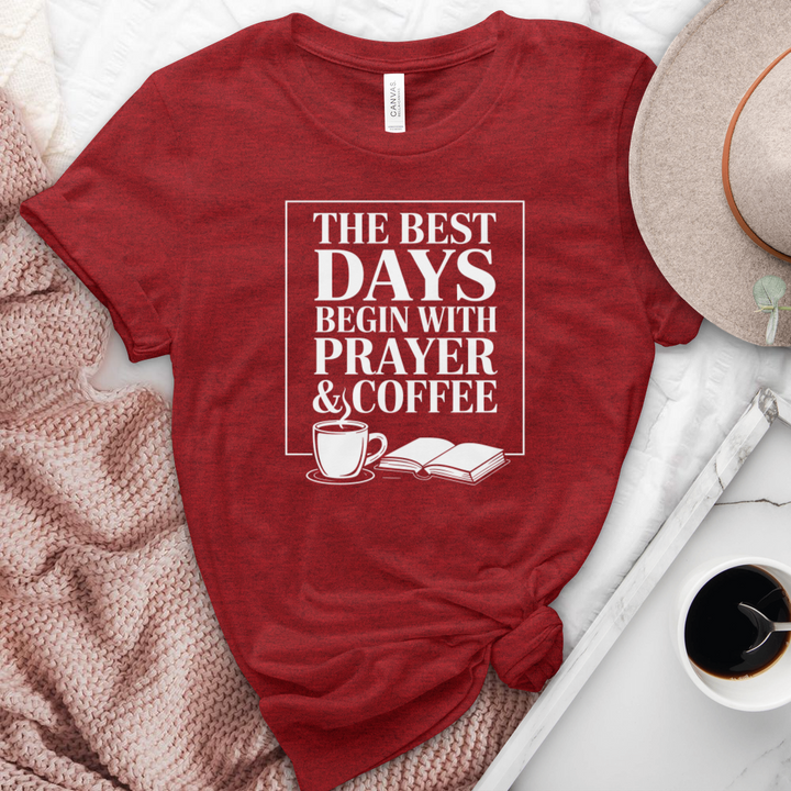 The Best Days Begin With Prayer & Coffee Heathered Tee
