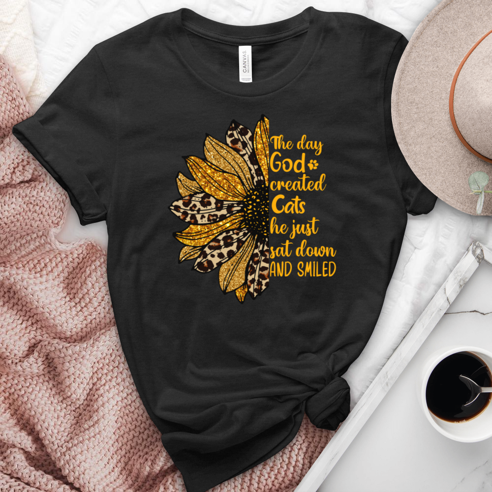 The Day God Created Cats Sunflower Heathered Tee