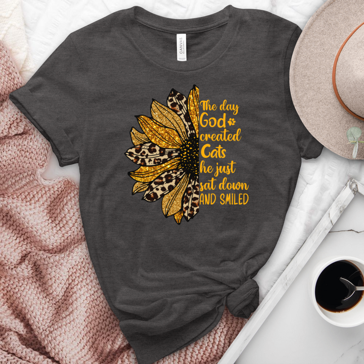 The Day God Created Cats Sunflower Heathered Tee