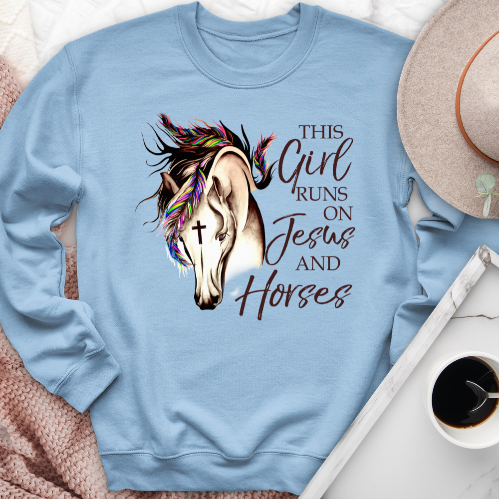 This Girl Runs On Jesus And Horses Crewneck