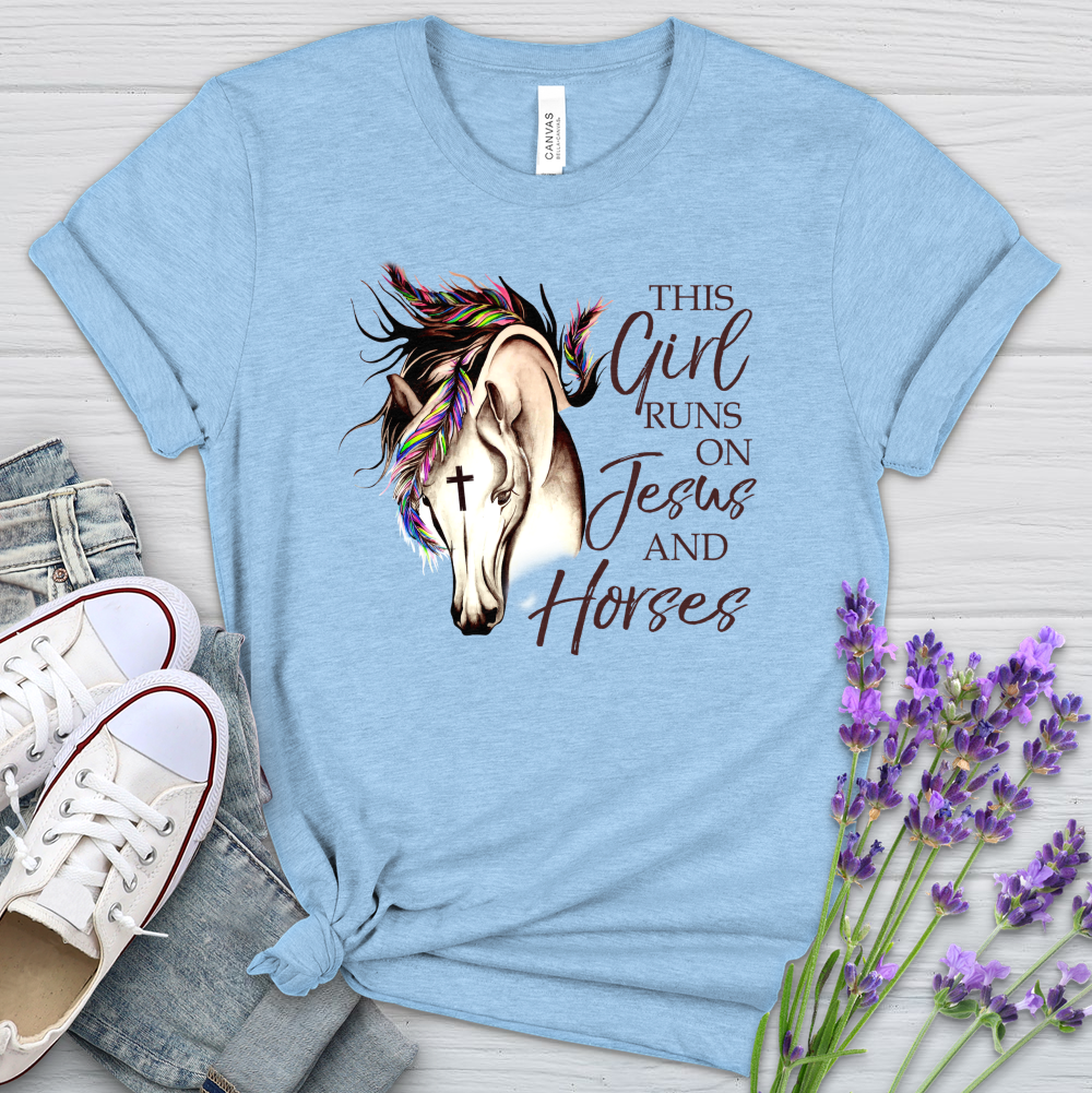 This Girl Runs On Jesus And Horses Heathered Tee