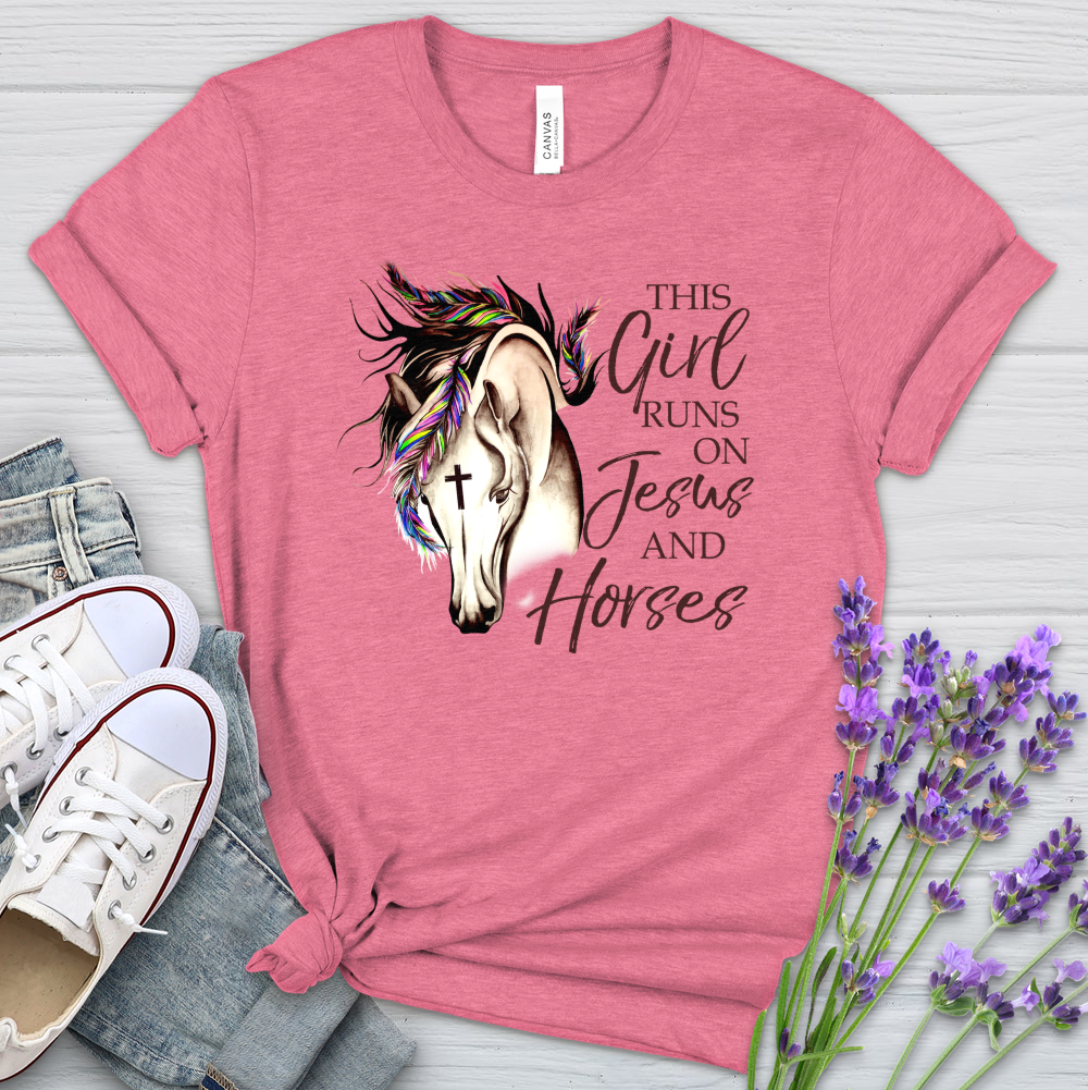 This Girl Runs On Jesus And Horses Heathered Tee