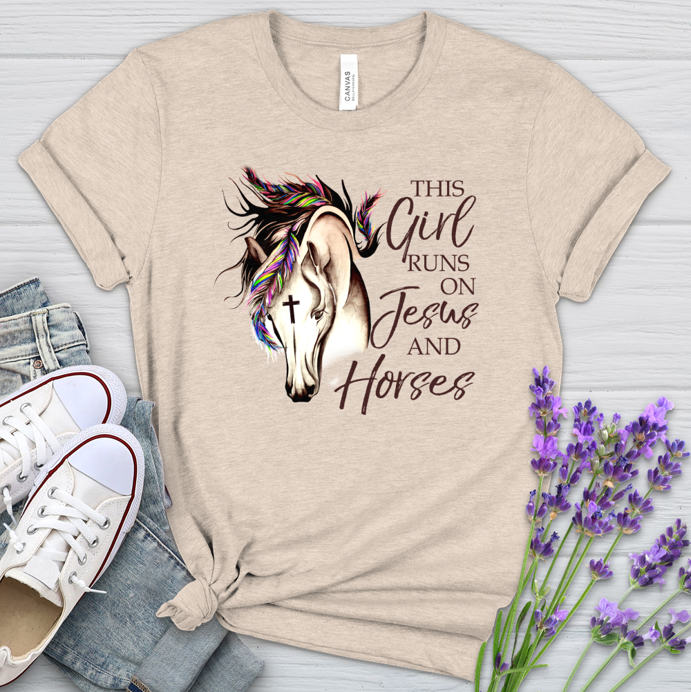 This Girl Runs On Jesus And Horses Heathered Tee