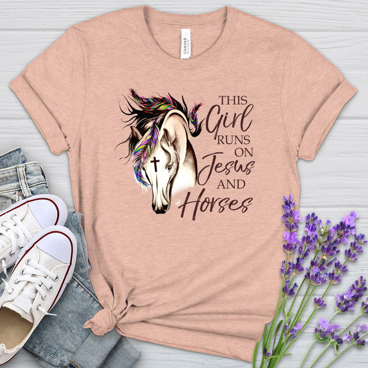 This Girl Runs On Jesus And Horses Heathered Tee