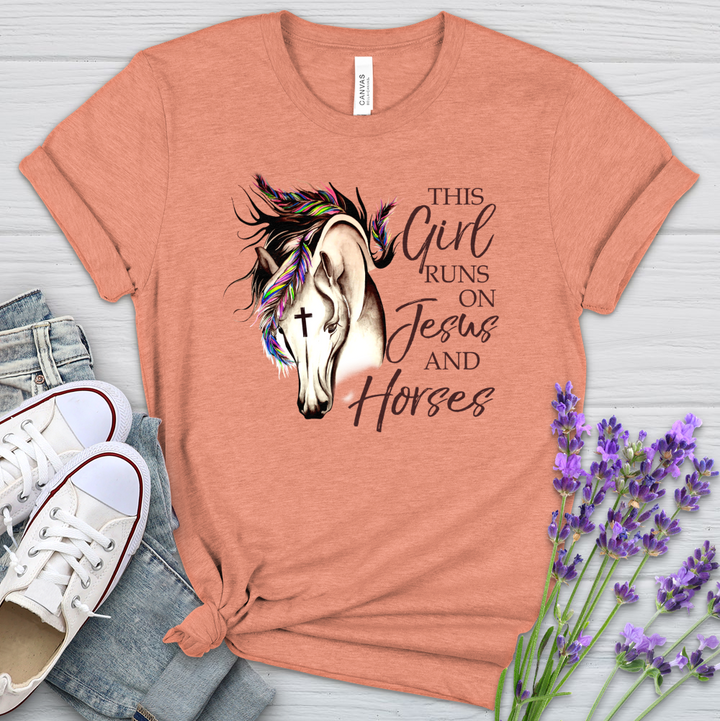 This Girl Runs On Jesus And Horses Heathered Tee