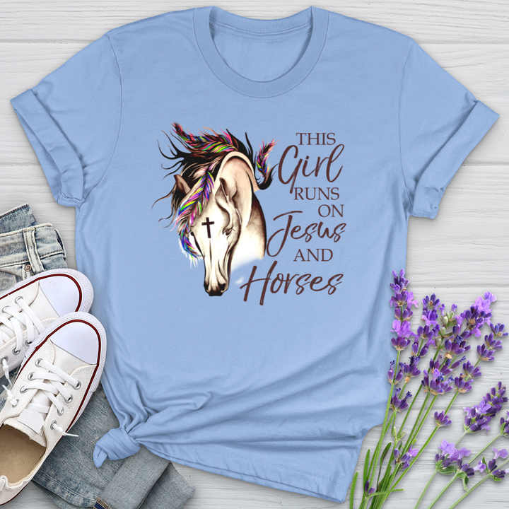 This Girl Runs On Jesus And Horses Softstyle Tee