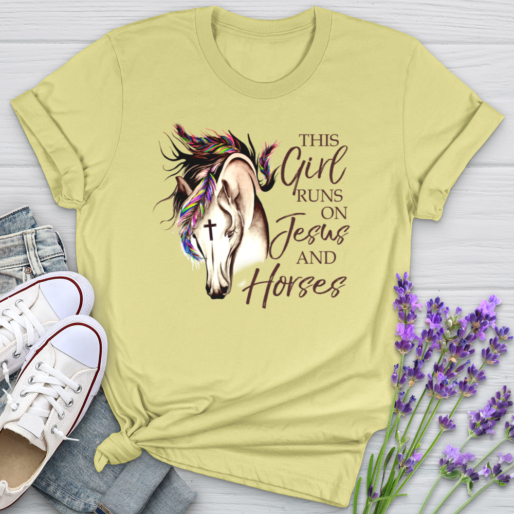 This Girl Runs On Jesus And Horses Softstyle Tee