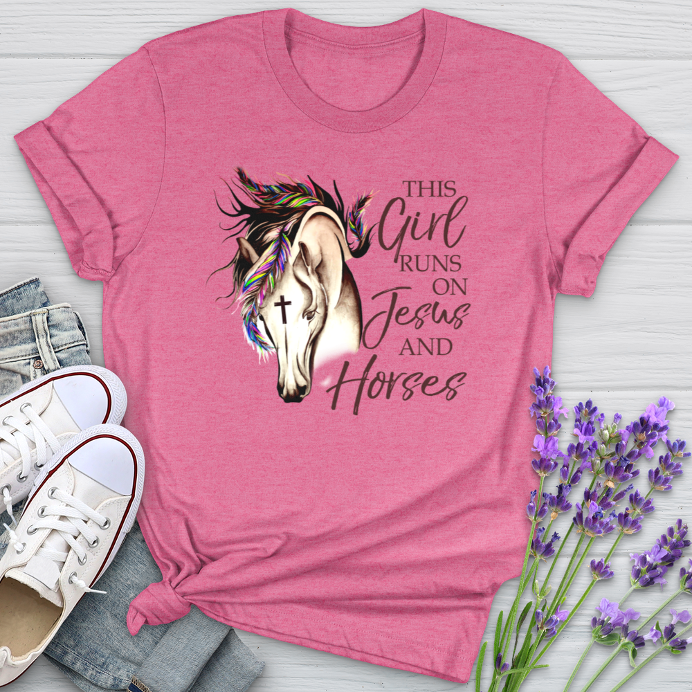 This Girl Runs On Jesus And Horses Softstyle Tee