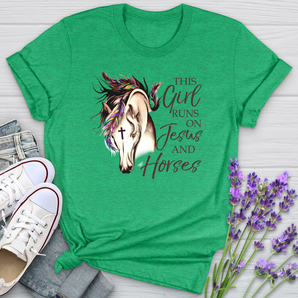 This Girl Runs On Jesus And Horses Softstyle Tee