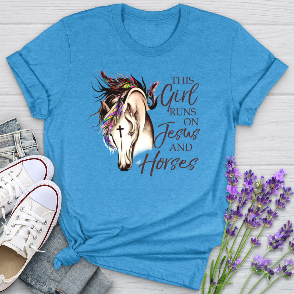 This Girl Runs On Jesus And Horses Softstyle Tee