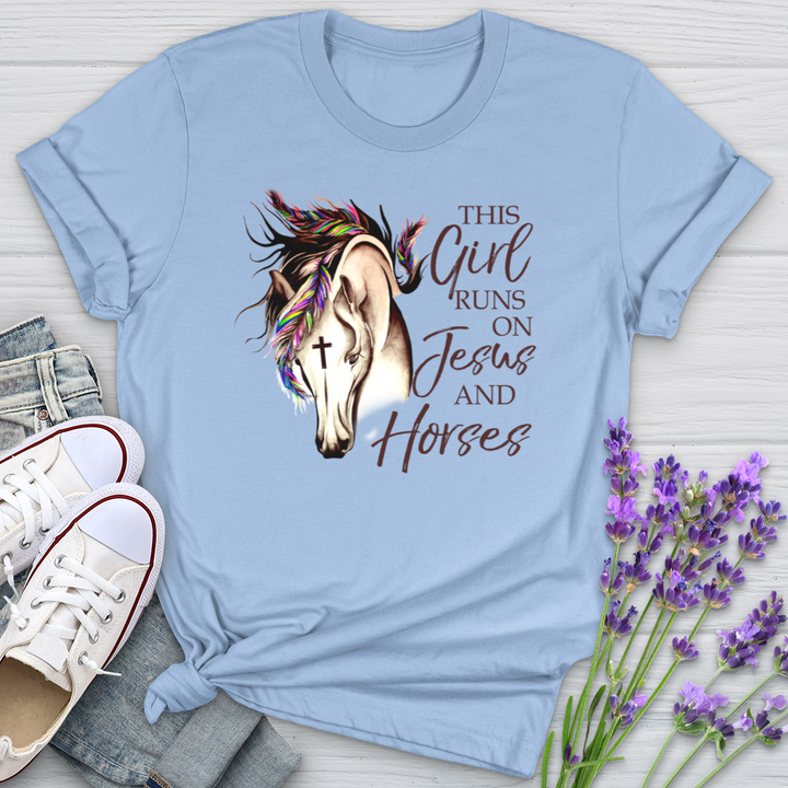 This Girl Runs On Jesus And Horses Softstyle Tee