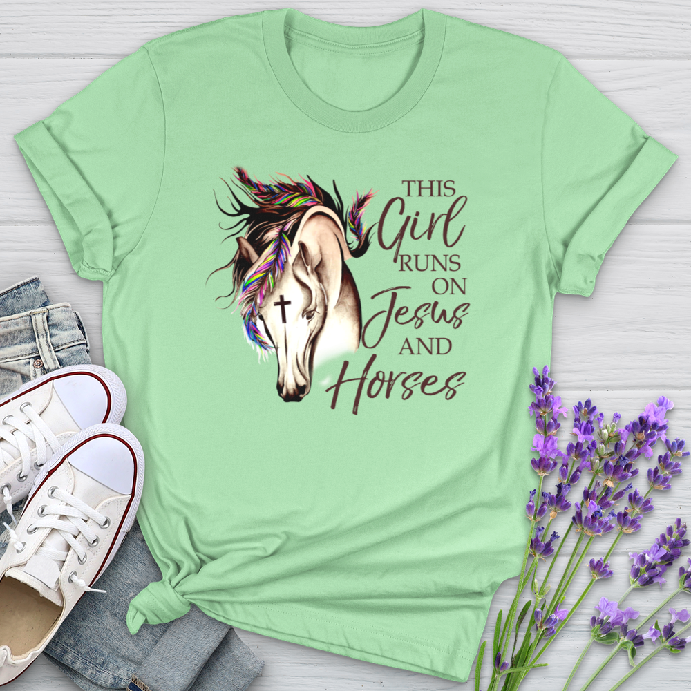 This Girl Runs On Jesus And Horses Softstyle Tee