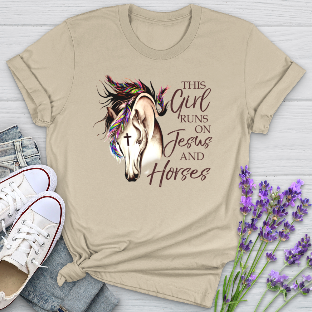 This Girl Runs On Jesus And Horses Softstyle Tee