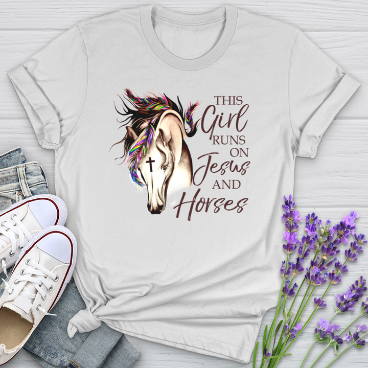 This Girl Runs On Jesus And Horses Softstyle Tee