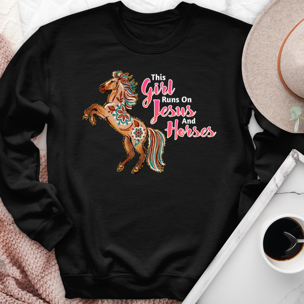 This Girl Runs On Jesus & Horses Crewneck