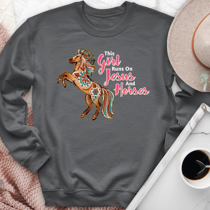 This Girl Runs On Jesus & Horses Crewneck