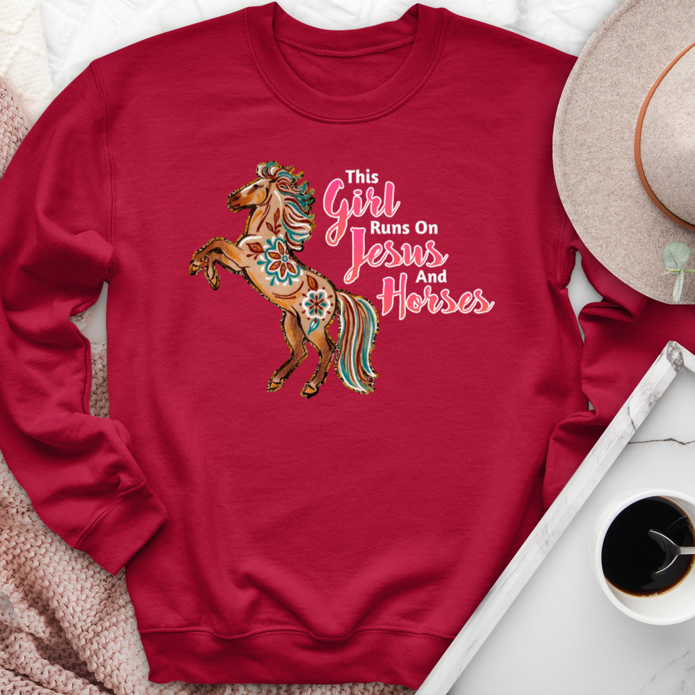 This Girl Runs On Jesus & Horses Crewneck