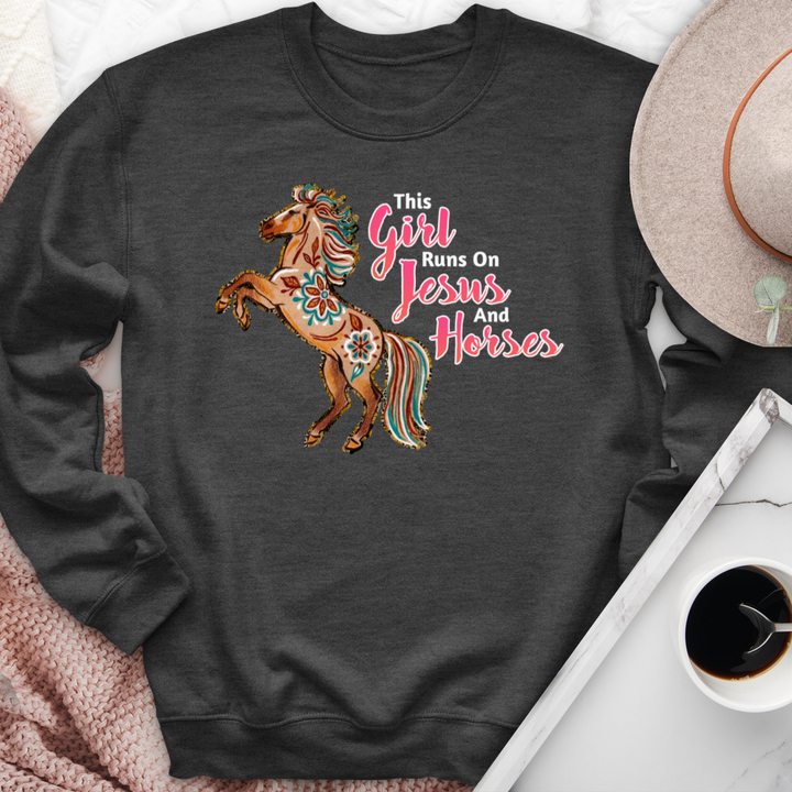 This Girl Runs On Jesus & Horses Crewneck