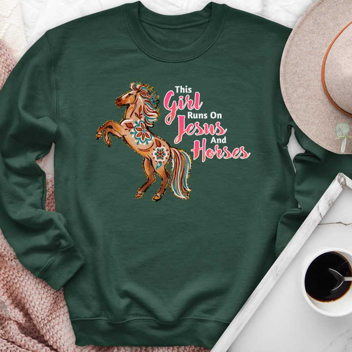 This Girl Runs On Jesus & Horses Crewneck