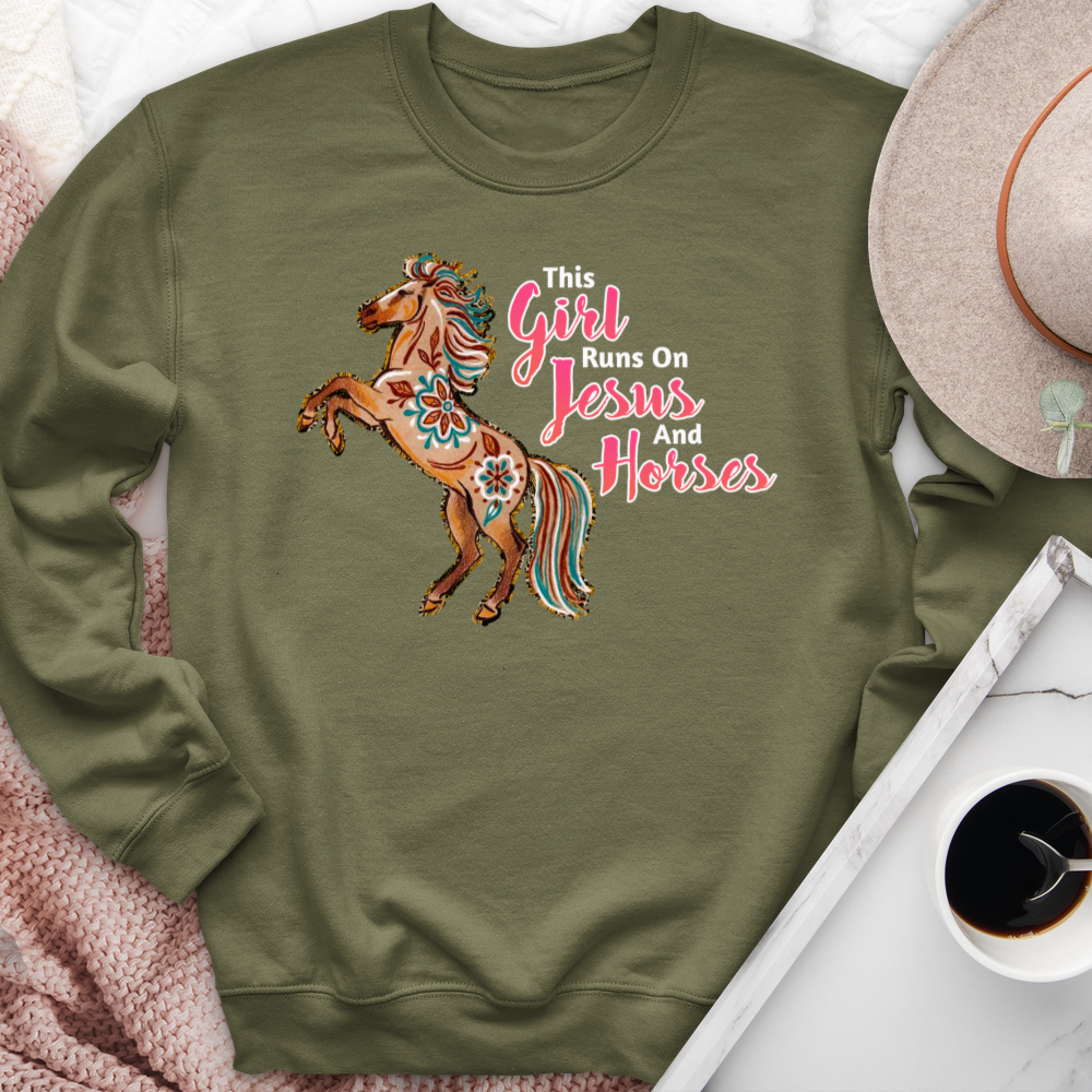 This Girl Runs On Jesus & Horses Crewneck