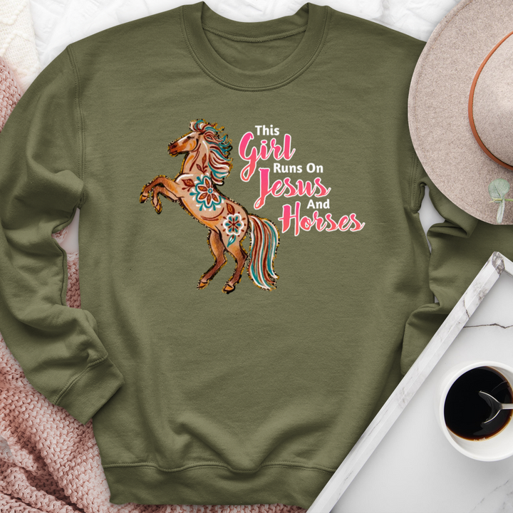 This Girl Runs On Jesus & Horses Crewneck