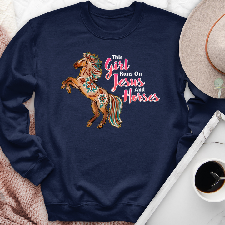 This Girl Runs On Jesus & Horses Crewneck
