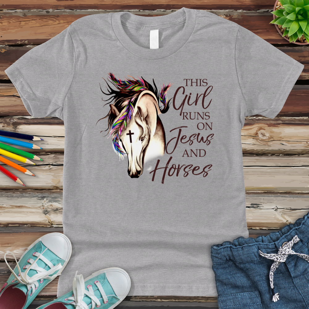 This Girl Runs On Jesus & Horses Youth Heathered Tee
