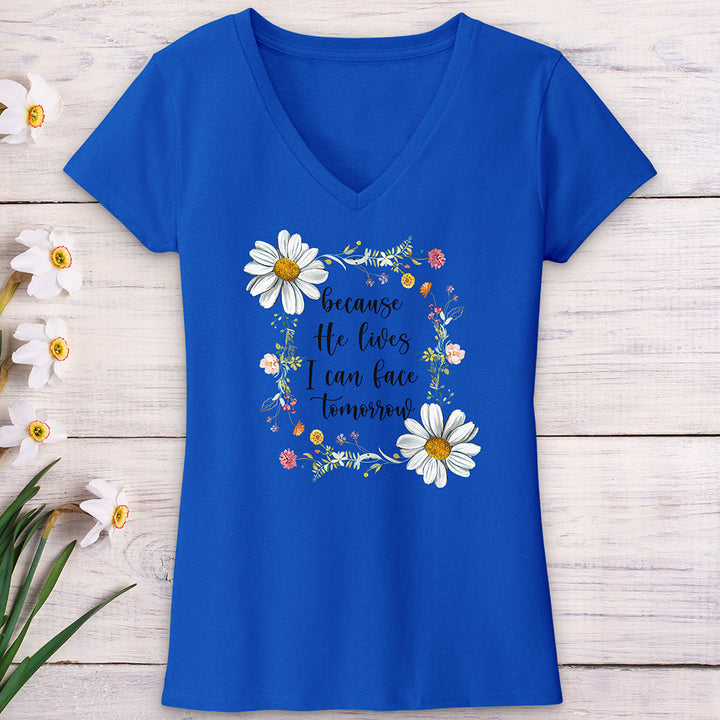 Because He Flower Patch V-Neck Tee