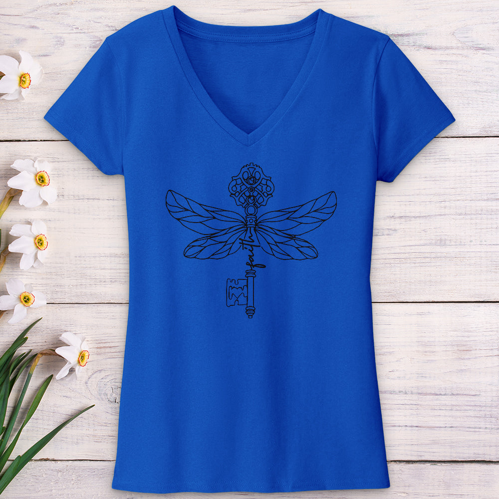 Faith Key Dragonfly V-Neck Tee