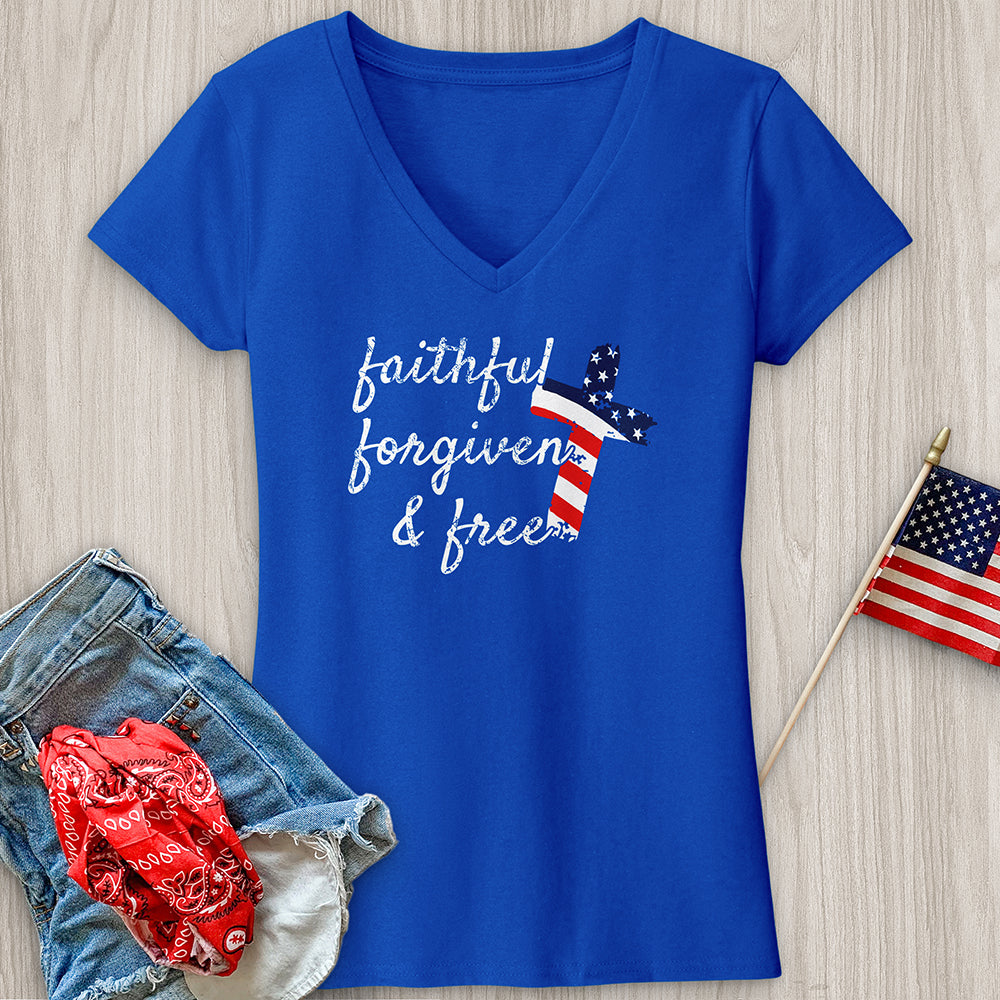 Faithful Stripes Flag V-Neck Tee