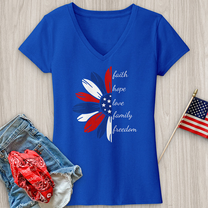 Faith Family Freedom Daisy V-Neck Tee