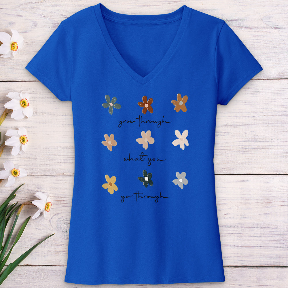 Grow Through Flower Pattern V-Neck Tee