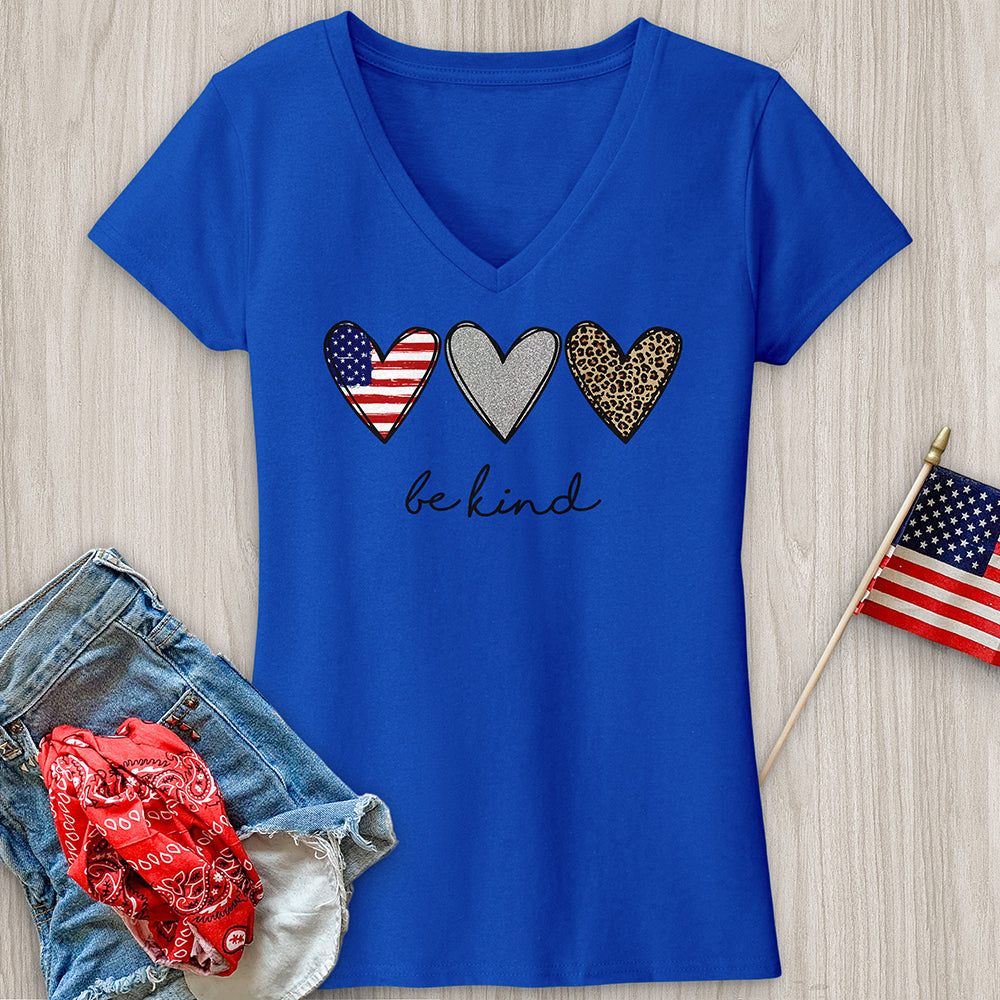 Be Kind Heart Flag V-Neck Tee