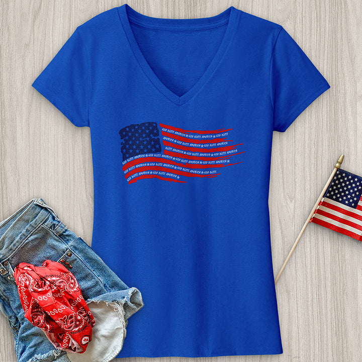 God Bless Word Flag V-Neck Tee