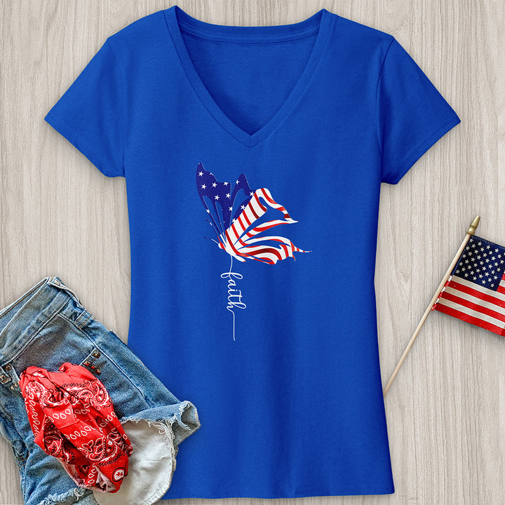 American Faith Butterfly  V-Neck Tee