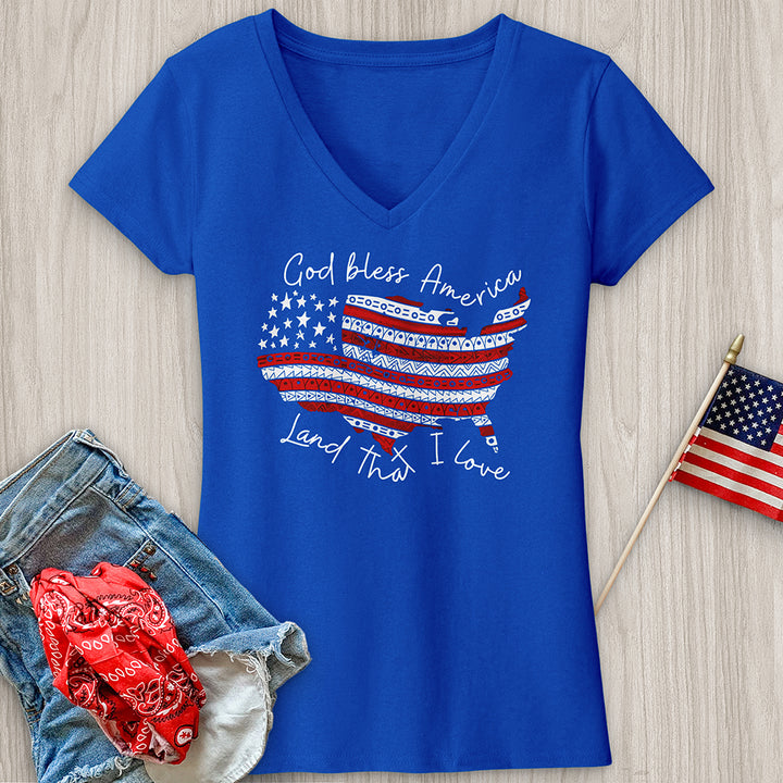 God Bless America USA V-Neck Tee